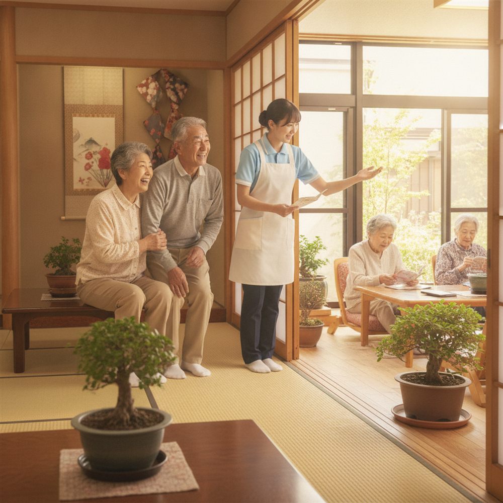 穏やかに過ごす高齢者と寄り添うスタッフの様子