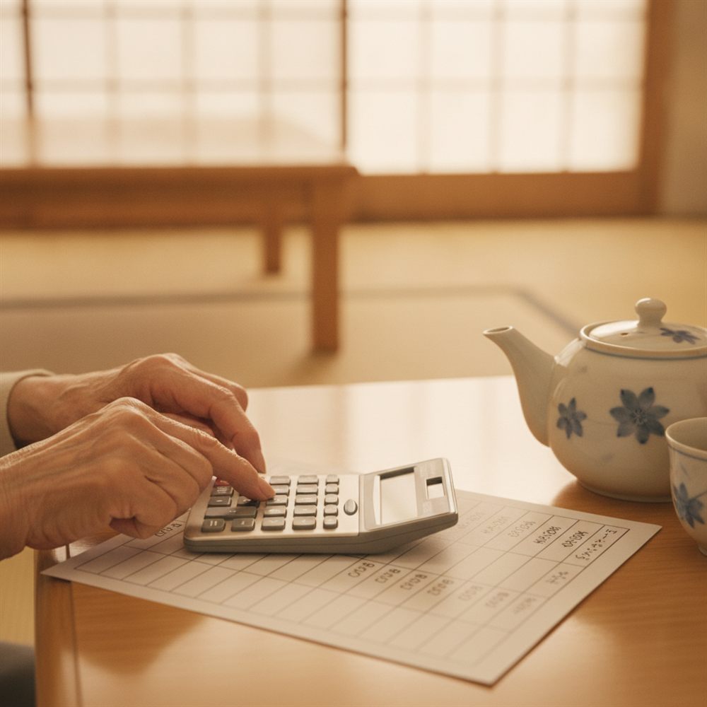 電卓と料金表で費用を試算する手元